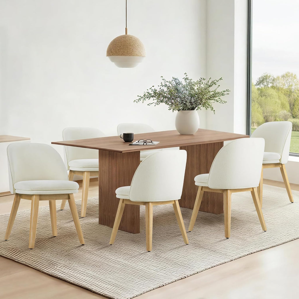 KISLOT Wooden Dining Chairs Set of 4, Fabric Upholstered Modern Dining Room Chairs with Double-Layer Thick Seat Cushion & Ergonomic Backrest for Restaurant, Kitchen and Café, 2 Boxs
