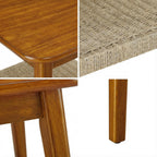 23" Mid-Century Side Table with Woven Shelf, Walnut Finish, Solid Wood and MDF, Storage Bedside Table for Living Room, Bedroom, Patio, Home Office