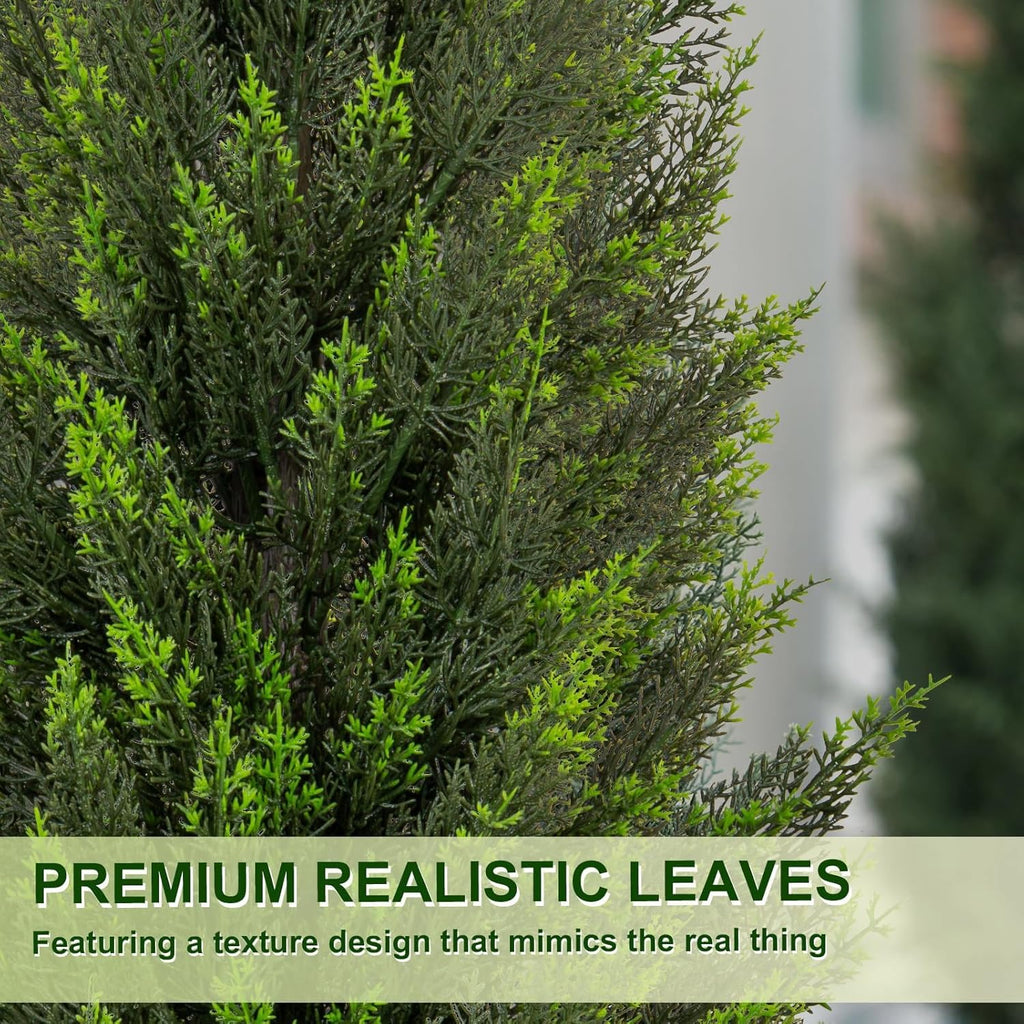 Artificial Cedar Trees 3FT Faux Cedar Topiary Evergreen Plants UV Resistant Outdoor Indoor Fake Cypress Pine Trees with Planter for Front Porch Entryway Patio Garden Home Decor Set of 2