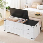HOOBRO Storage Bench, Toy Box with Dual Drawers and Safe Hinge, Storage Chest with Extra-Long Thick Top, Easy Assembly, for Living Room, Bedroom, White and Black WB212CW01