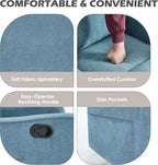 Trustyue Swivel Rocker Recliner Chair, 360° Swivel Recliner with Heat and Massage, Rocker Recliner Nursery Glider Chair with Side Pockets for Living Room (Light Blue, Fabric)