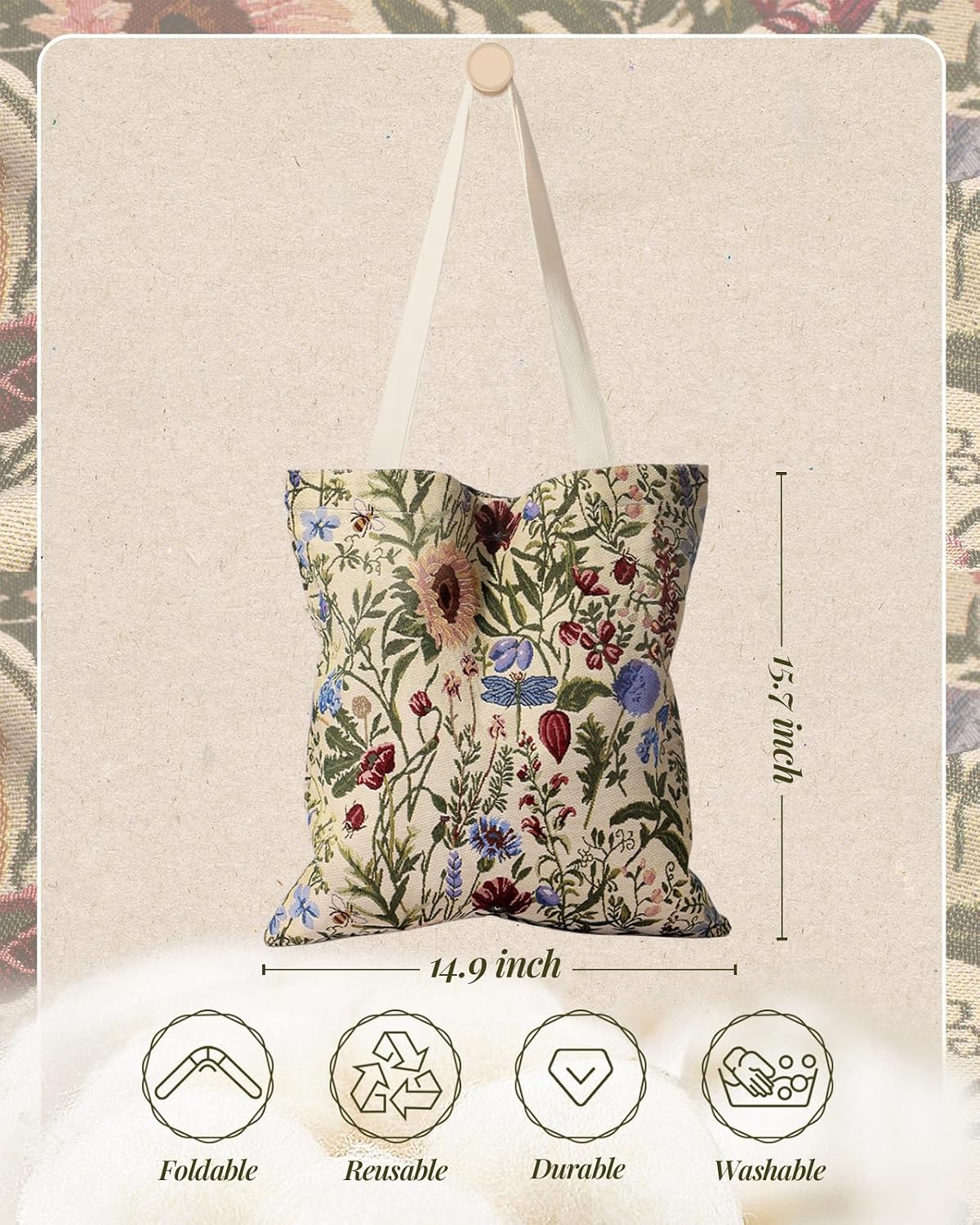 Miss Adola Embroidery Tote Bag for Women - Aesthetic Canvas Bag with Pocket Reusable ToteBag for Work Shopping