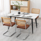 KCC Modern Dining Chairs Set of 2, Faux Leather Rattan Chair,Brown | Mid Century Kitchen Side Chairs with Metal Legs and Upholstered Seat for Dining Room,Living Room,Bedroom