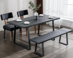 VESCASA 60" Wood Dining Bench with Black Metal Legs for Dining Room, Kitchen, Black