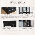 Lighted Curio Cabinet 71" Vintage Glass Display Case with Adjustable Shelves, 4 Tempered Glass Doors, Bulb Included, Wooden Square Wine Bar China Cabinet for Living Room Liquor Storage (Black)
