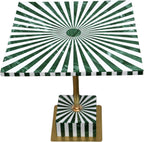 Handcrafted Green White Bone Inlay Side Table Sunburst Design Brass Pedestal Accent Table Modern End Table for Living Room Bedroom Home Decor