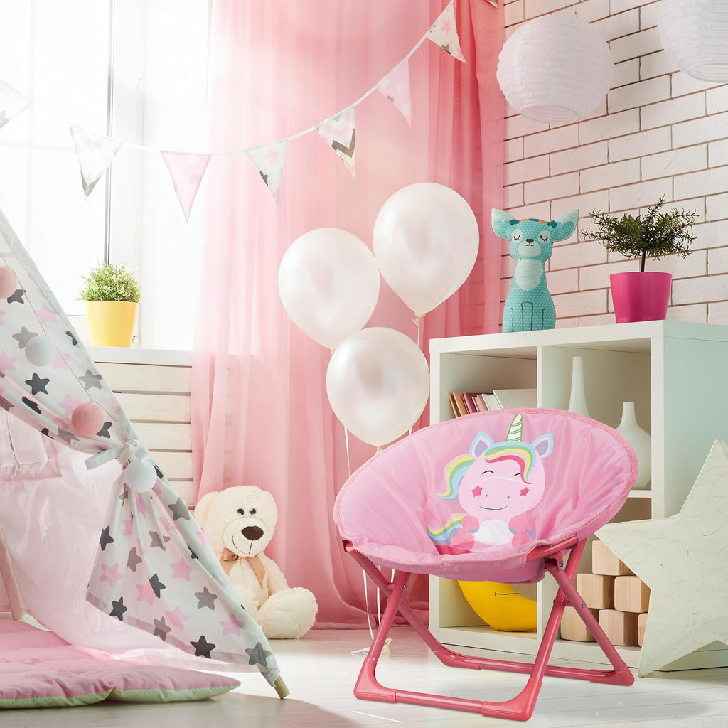 Relaxdays Children's Folding Armchair, Unicorn, H x W x D: 47 x 50 x 48 cm, for Indoor or Outdoor Use, Pink