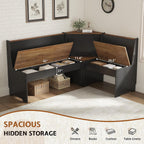 LUXOAK 3-Piece Corner Dining Set with Hidden Storage, Black Oak | Breakfast Nook, L-Shaped Corner Bench, Hidden Storage, Space Saving Design for Small Space, Kitchen Dining Room Furniture