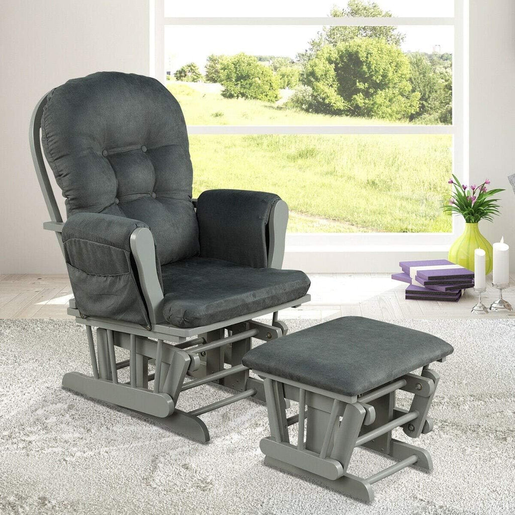 Nursery Rocking Chairs Nursery Glider Rocking Chair Wood Baby Rocker with Ottoman Cushion Upholstered Nursing Chair with Padded Arms (Gray)
