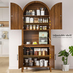 76" Tall Arched Kitchen Pantry,Large Storage Cupboard with Fluted Doors,Microwave Shelf,Modern Wooden Buffet Sideboard,Adjustable Shelves,Cabinet for Dining,Living Room,Walnut