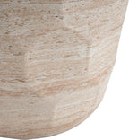 Lightweight Concrete Side Table with Travertine Finish - 15.25" Indoor Outdoor Accent Table Beige End Table for Patio Living Room Bedroom