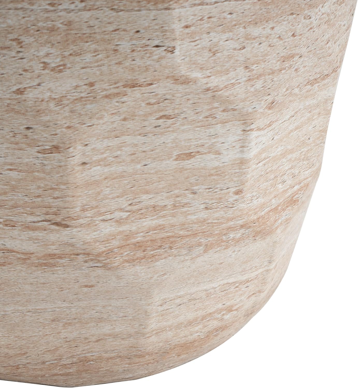 Lightweight Concrete Side Table with Travertine Finish - 15.25" Indoor Outdoor Accent Table Beige End Table for Patio Living Room Bedroom