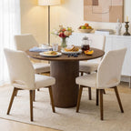 Dining Chairs Set of 4, Upholstered Kitchen Chairs with Unique Cutout High Back & Wood Legs, Comfortable Fabric Side Chair for Dining Room, Living Room, Beige