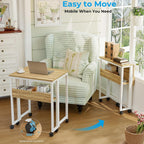 GreenForest Folding Desk with Wheels, 24.8 Inch Compact Rolling Computer Table with Storage Shelf, Portable Mobile Workstation for Small Spaces, Easy Assembly, Oak