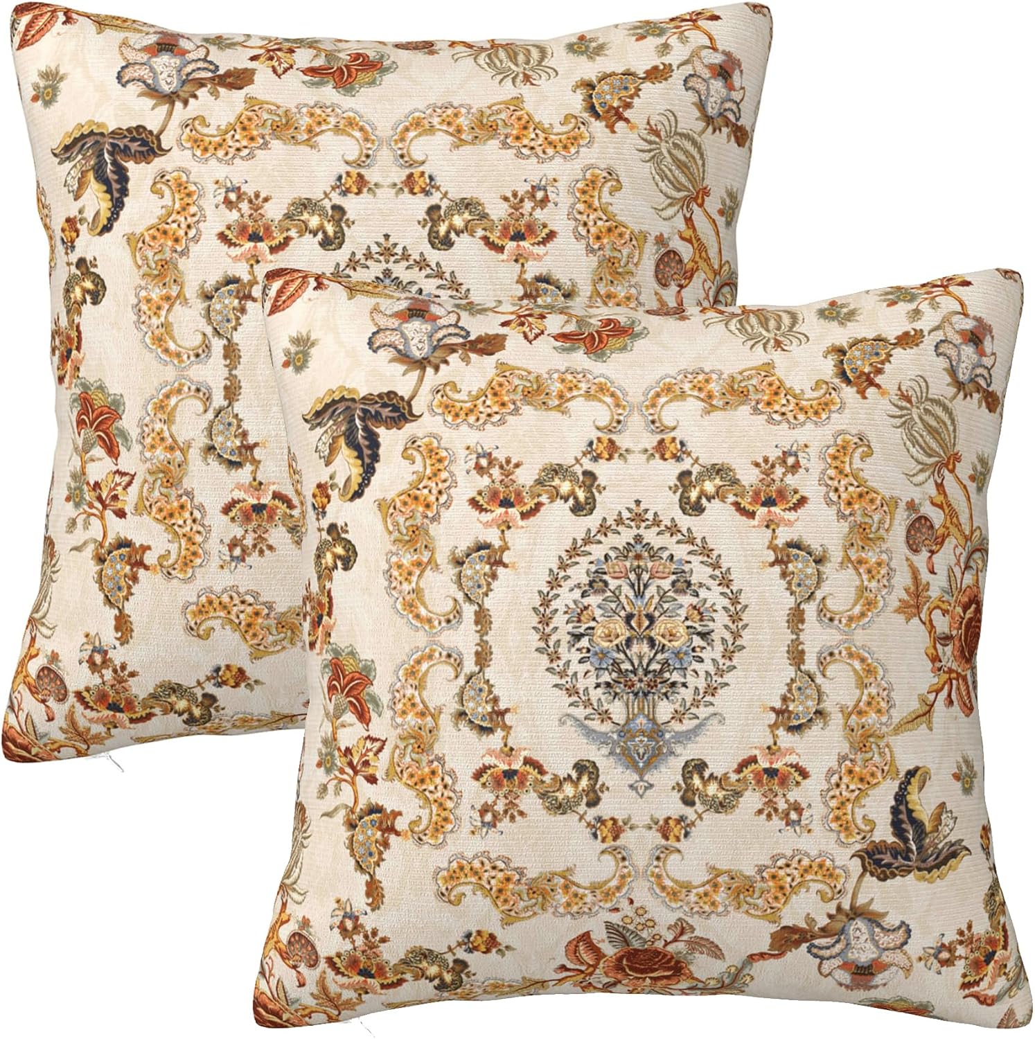 Vintage Floral Decorative Throw Pillow Cover 18x18 Inch Set of 2 Boho Flower Square Pillow Case Farmhouse Cushion Covers for Bed Sofa Living Room Car Home Deco
