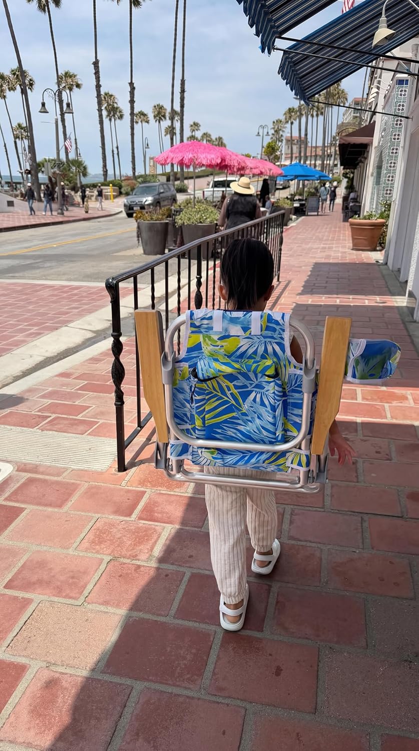 Premium Kids Beach Chair w/Wood Arms & Backpack Carry - Ultra-Lightweight, Foldable, Reclining, Multi-Position