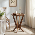 LITTLE TREE Solid Wood Round End Table, 19.7” Vintage Side Table for Small Spaces, Small Round Nightstand Bedside Table for Living Room Bedroom, Brown