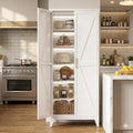 75.3" Tall Kitchen Pantry Storage Cabinet with 5 Adjustable Shelves, Metal Panty Cabinet with Doors, X-Shaped Embossed Panels, Heavy Duty Steel Storage Organizer for Home, Required Assembly