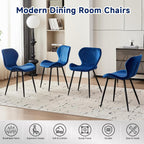 Velvet Dining Chairs Set of 4, Mid Century Modern Plain Color Upholstered Chair with Backrest Metal Legs for Kitchen, Bedroom, Living Room and Office, Blue(Only Chairs)
