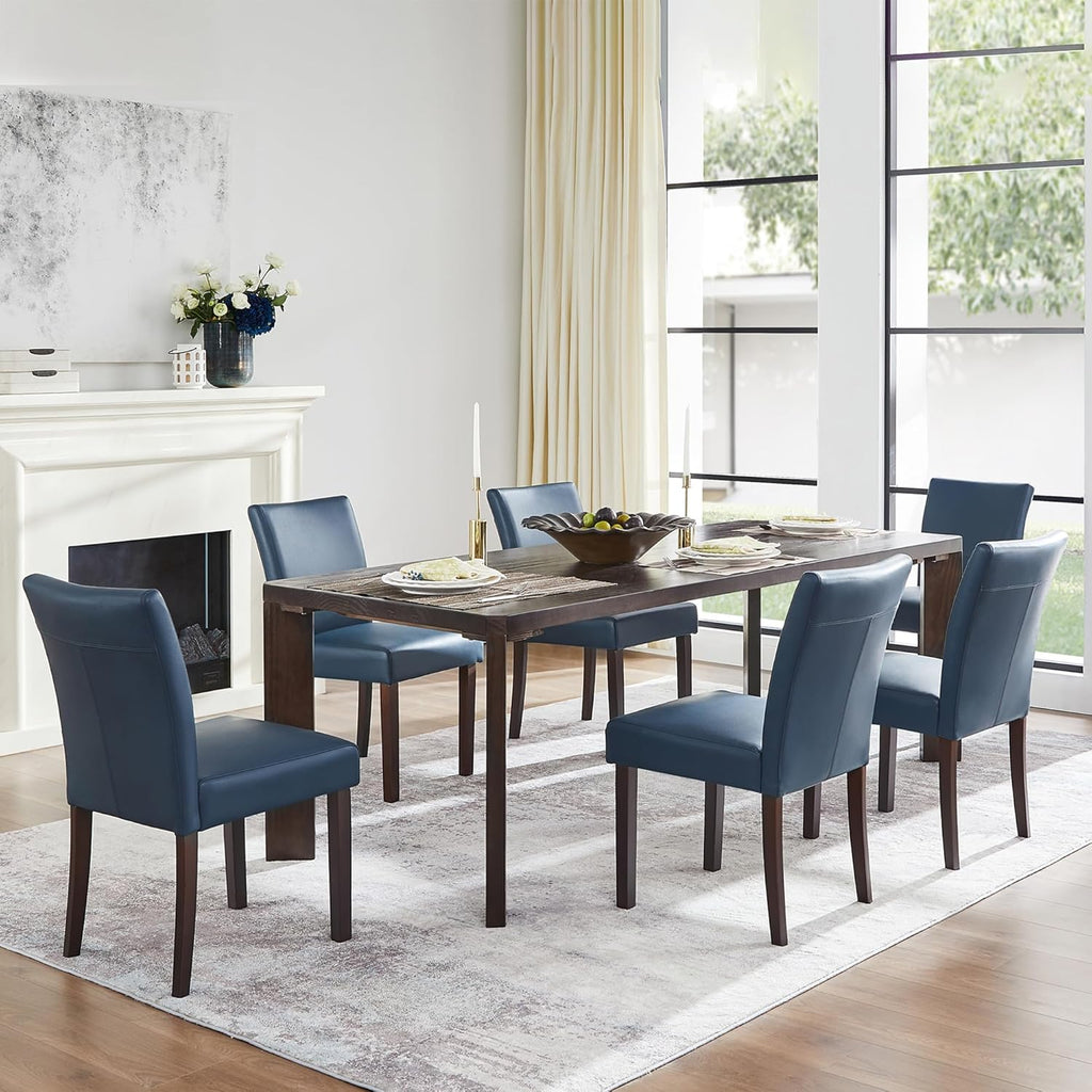 Watson & Whitely Dining Chairs Set of 6, Faux Leather Upholstered Armless Dining Room Chairs with Solid Wood Legs & Back Side Chair for Kitchen, Living Room, Restaurant, Blue
