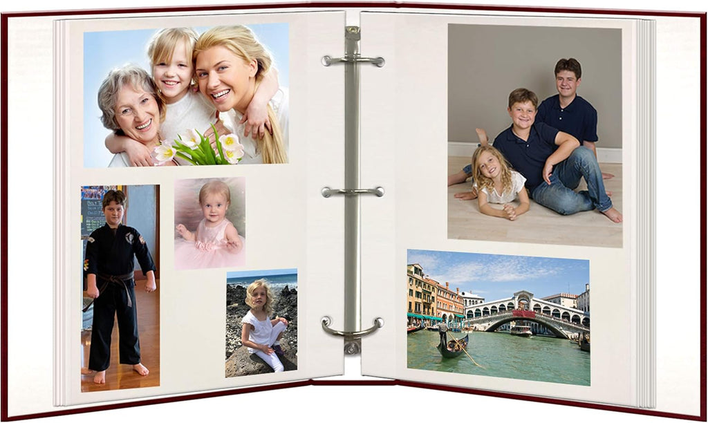 Magnetic Self-Stick 3-Ring Photo Album 100 Pages (50 Sheets), Burgundy Red