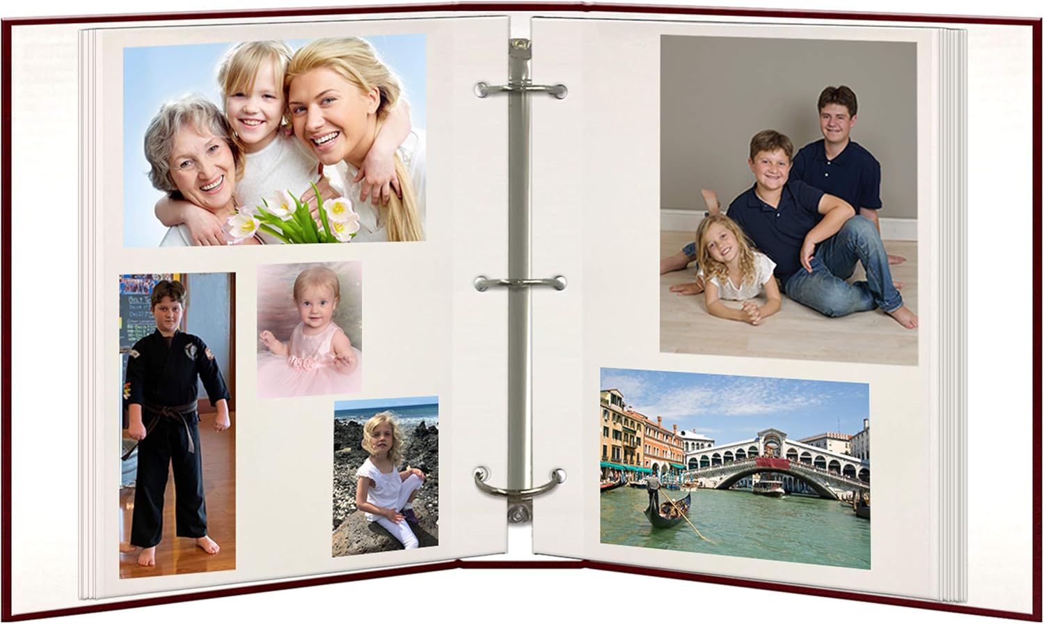 Magnetic Self-Stick 3-Ring Photo Album 100 Pages (50 Sheets), Burgundy Red