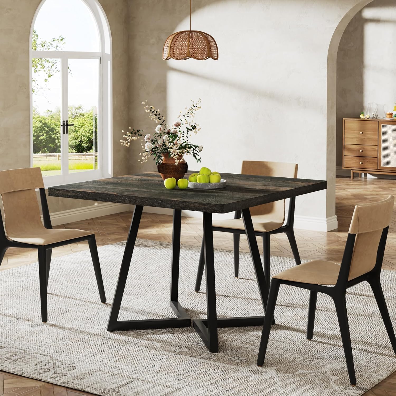 Tribesigns Square Dining Table for 2, 31.5" Industrial Dinner Table with Metal Base, Kitchen Table for Dining Room, Small Space, Apartment, Rustic Brown & Black