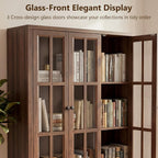51“ Glass Display Cabinet, Curio Display Cabinet with 3 Glass Doors & Movable Shelves, China Cabinet Cedenza Storage Cabinet Bookcase Kitchen Pantry Cabinet for Collectibles (1, Cracked Oak, 51 Inch)
