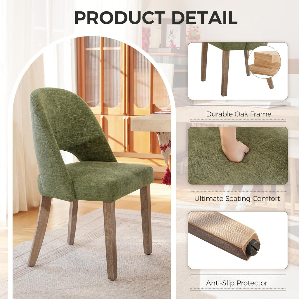 Wooden Dining Chairs Set of 4, Upholstered Modern Chenille Dining Room Chair Kitchen Chairs, Comfy Farmhouse Dinner Chair for Kitchen Dining Room, Green