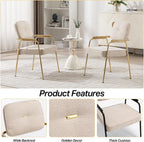 HENGJIANYI Accent Chair Dining Chair Set of 2, Chenille Upholstered Armchair Reading Side Chair, Comfy Living Room Chair with Gold Metal Legs for Bedroom Waiting Room, Beige