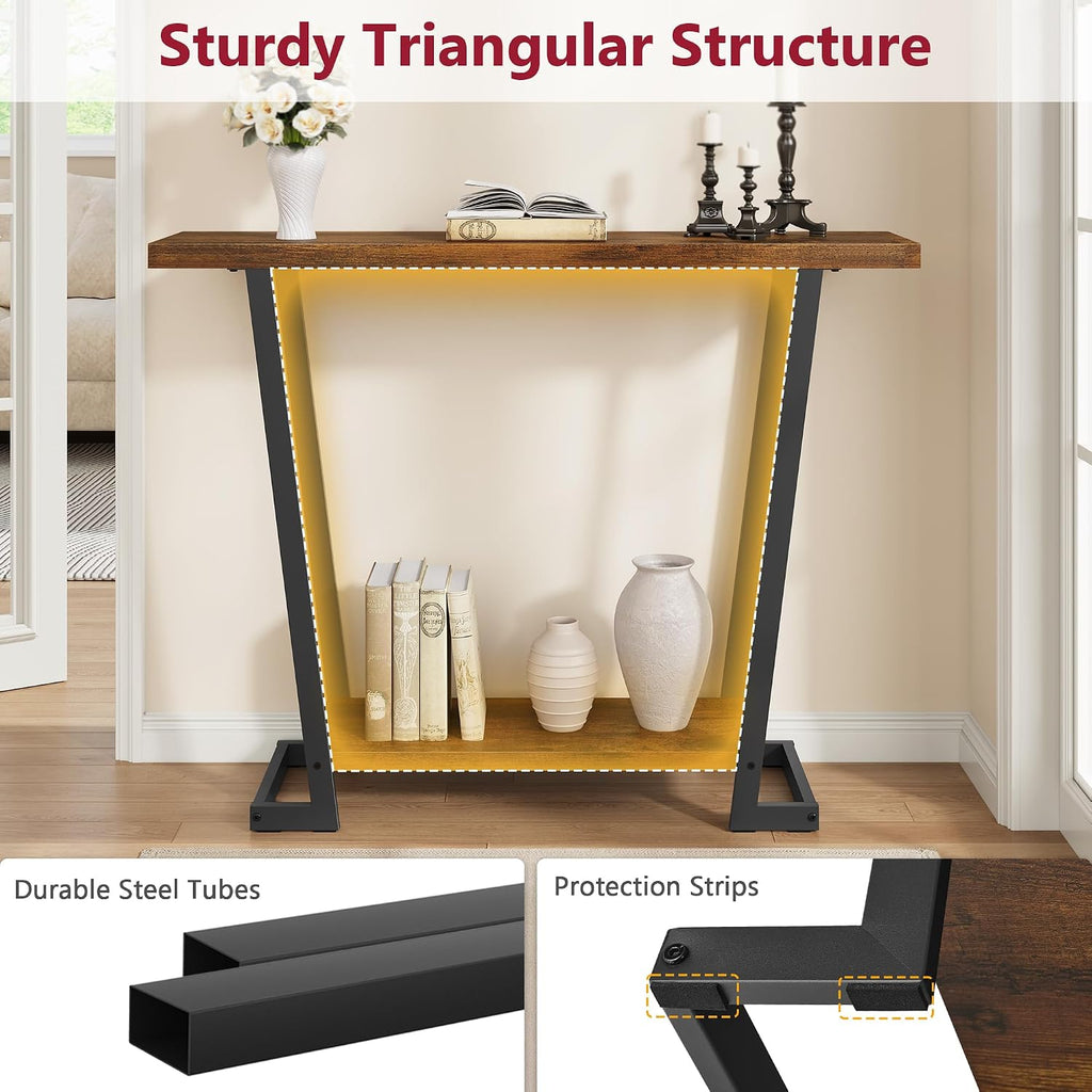 2 Tier Narrow Console Table, 31.5'' Entryway Table, Rustic Brown | Industrial Console Table with Storage, Thin Entryway Table for Foyer, Entrance, Hallway, Living Room, Corridor, Office