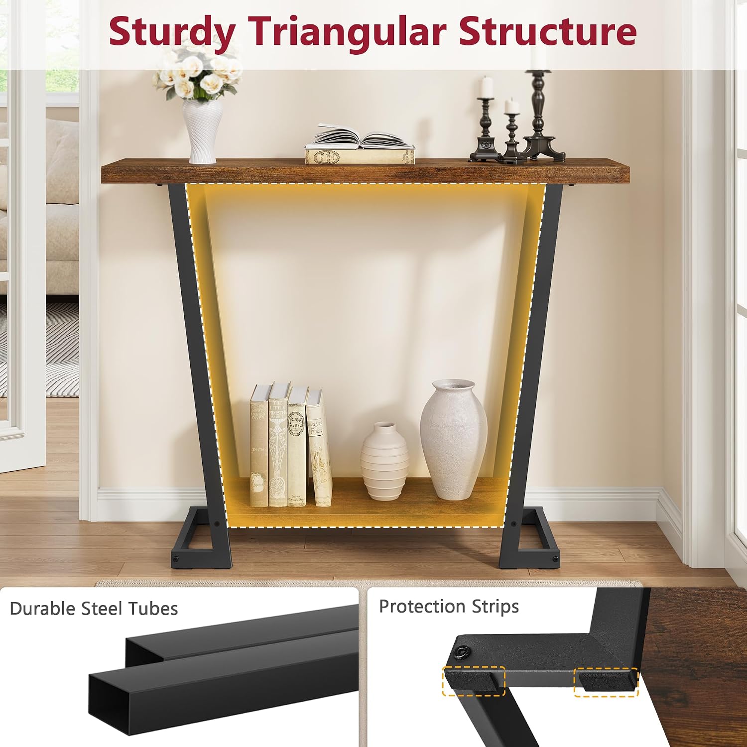 2 Tier Narrow Console Table, 31.5'' Entryway Table, Rustic Brown | Industrial Console Table with Storage, Thin Entryway Table for Foyer, Entrance, Hallway, Living Room, Corridor, Office