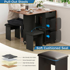 Mondeer Folding Dining Table and Chairs Set 4, 55" Space Saving Table with 4 Cushioned Stools, 2 Drawers and Storage Shelves, Foldable Table and Chairs for Kitchen Dining Room Living Room