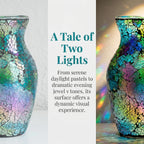 8" Iridescent Crackle Glass Vase, Handmade Deep Teal Green & Violet Mosaic Flower Vase, Dynamic Light-Reactive Art Centerpiece for Home Decor