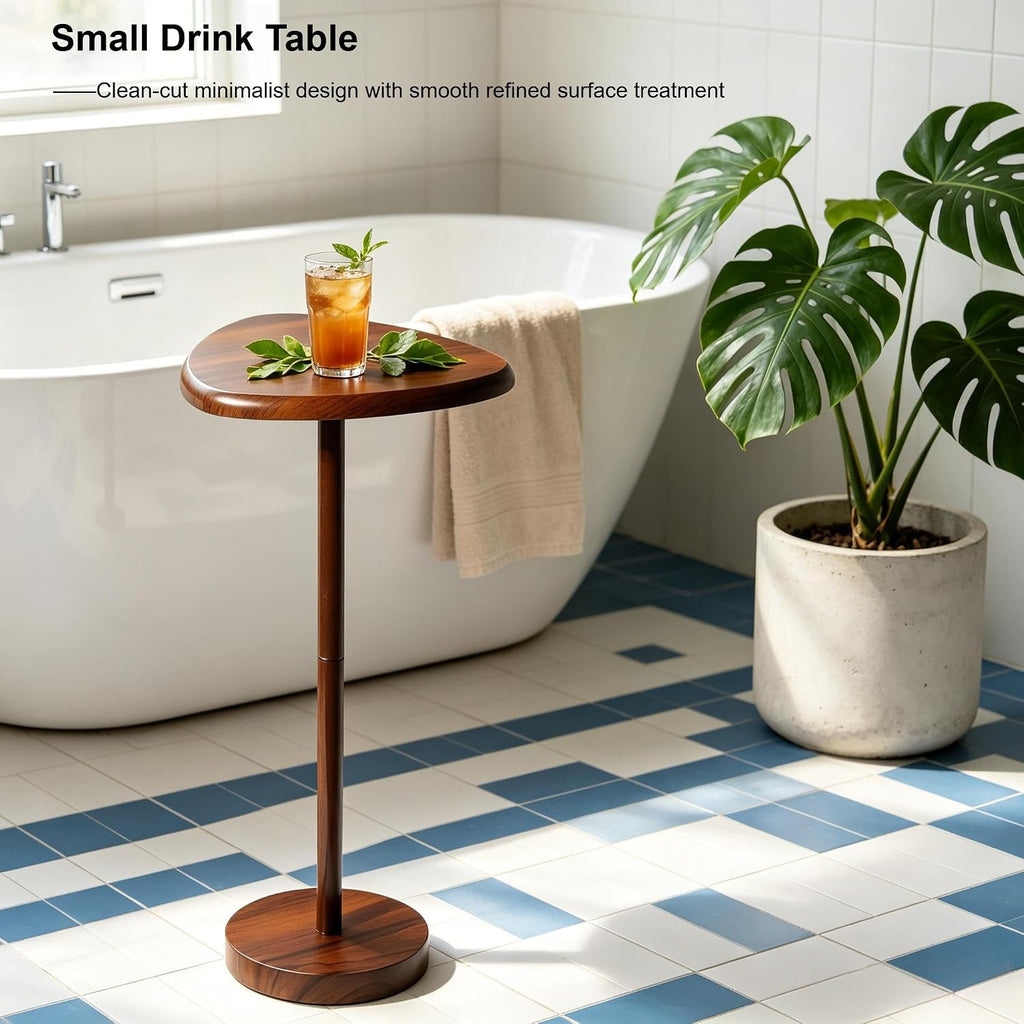 Small Side Table for Living Room, Drink Table, Coffee Martini Table with Pedestal Accent for Small Spaces, Sofa End Table, Coffee Tables for Bedroom, Rustic Brown Teardrop Shaped Tabletop