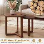 Tangkula Round Nesting Coffee Table Set of 2, Farmhouse End Tables with Solid Rubber Wood Tripod Legs, Compact Sofa Side Tables for Living Room Bedroom Small Spaces (Walnut)