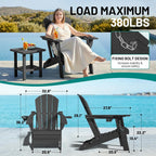 PLUUV Folding Adirondack Chair Set of 2, Easy Storage Space Saving, 380 LBS Capacity Weather Resistant HDPE with Two-Cup Holder for Outdoor Patio Fire Pit Gathering, Black