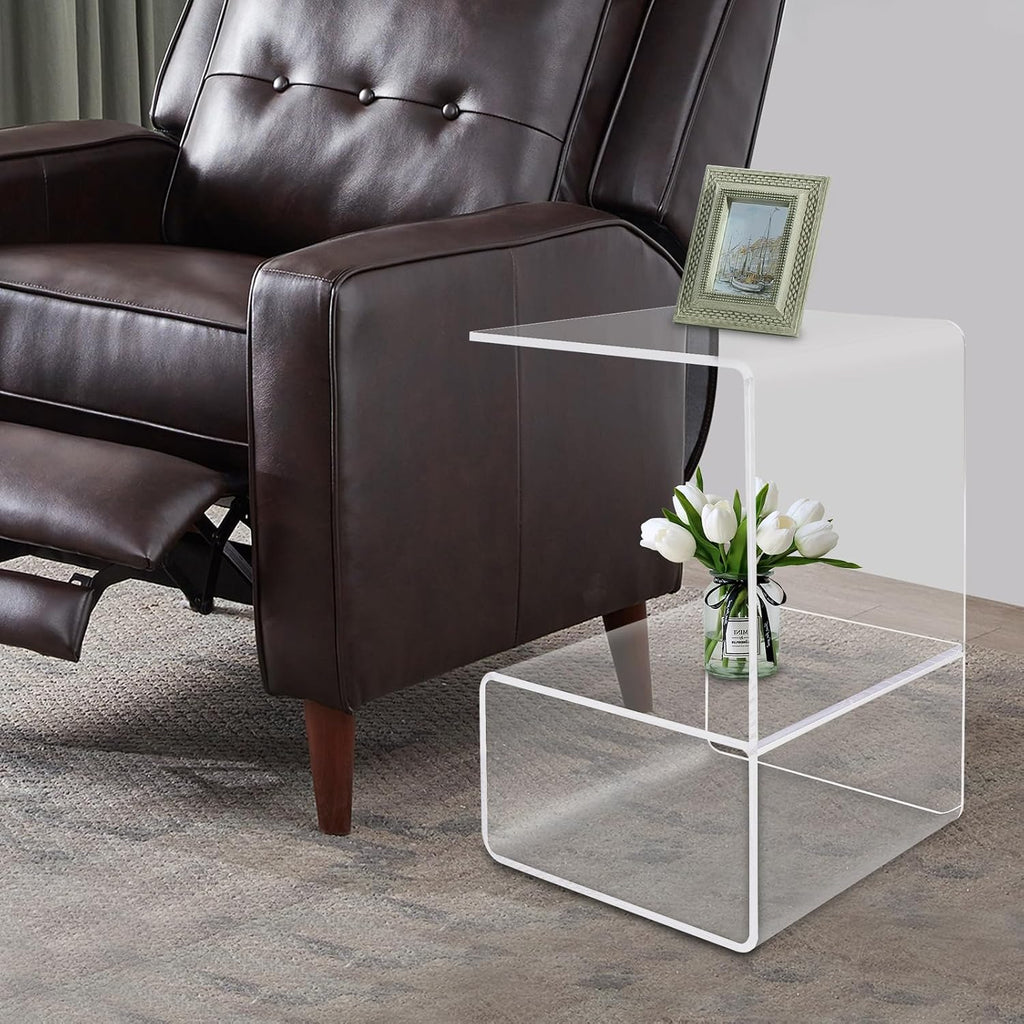 Modern Acrylic Side Table, 3-Tier End Table for Small Spaces, Clear Bedside Tables with 22lbs Capacity for Living Room, Bedroom, Bathroom, Apartment