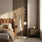 SYO Gold Metal Coat Rack (with Marble Base) — Entryway Standing Coat Stand, Heavy-Duty Vertical Design, Suitable for Entryways, Bedrooms, and Living Rooms