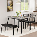 Kitchen Table Set for 4, 4-Piece Dining Table with 2 Chairs and PU Upholstered Bench - Cutting Corner Tabletop Design, Space-Saving Kitchen Furniture for Studio, Restaurant, Gray