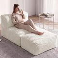 Unique Tortoise Pattern Soft Fabric Oversized Bean Bag Lounger Chair, 3-in-1 Sofa with Ottoman, Advanced Memory Foam, No Assembly for Living Room, Dorm, Bedroom(Beige)