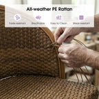 PURPLE LEAF Outdoor Counter Height Bar Stool Set of 2 Rattan Wicker with Back and Armrests Aluminum Frame Bamboo Finish Patio Barstools for Kitchen Poolside Dining Bistros Cafe Restaurant, Brown