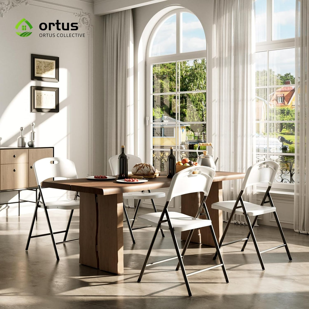 Folding Chairs, 600lbs Capacity, Heavy-Duty Commercial Stackable Plastic Foldable Chairs for Indoor/Outside, Office, Kitchen, Party, Patio(White, 4 Pack)
