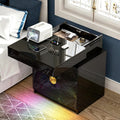 WOOVIVS Bedside Table with 2 Drawers and Sliding Top, RGB Color Changing Lights Sync with Music Rhythm, Lockable Night Stand with Secure Hidden Storage for Bedroom(Black)