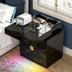 WOOVIVS Bedside Table with 2 Drawers and Sliding Top, RGB Color Changing Lights Sync with Music Rhythm, Lockable Night Stand with Secure Hidden Storage for Bedroom(Black)