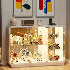 Gurexl 47.2" W Glass Display Cabinet with 3-Color LED Lights, 5-Tier Lockable Curio Cabinet with Human Body Sensor & Charging Station, Display Case for Collectibles, Living Room, Kitchen, White