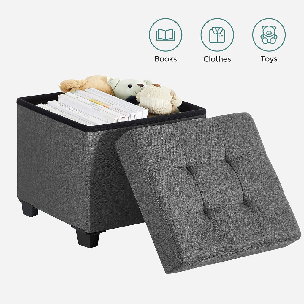 SONGMICS Storage Ottoman, Small Ottoman Foot Rest with Legs, 15 x 15 x 15.7 Inches Foot Stool, Load up to 660 lb, for Living Room, Bedroom, Dorm, Dark Gray ULSF14GYZ