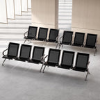 Kinfant Waiting Room Bench Set - Metal Office Guest Reception Seat Black Mesh Waiting Room Chairs with Armrest for Airport, Hospital, Bank, Salon, Barbershop, Hall(3-Seat, Set of 4)