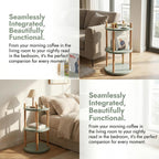3-Tier Rotating Side Table, Round End Table with Storage Basket & Bookends, Modern Narrow Nightstand for Small Spaces, Living Room, Bedroom, Mint Green & Natural Wood