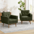 HUIMO Fabric Accent Chairs Set of 2, Button Tufted Living Room Chairs Easy to Install, Upholstered Arm Chair for Living Room Bedroom Study Office (2, Green)